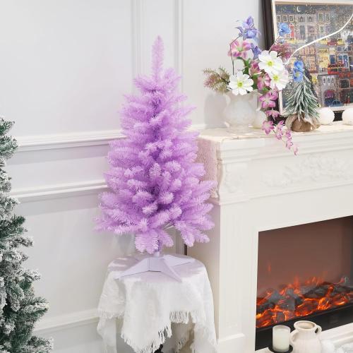 Small Christmas Tree 3FT Artificial Desktop Xmas Tree for Holiday Decor 160 Branch Tips,Purple