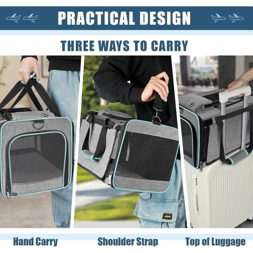 Cat Carrier Alaska Airline TSA Approved 17x11x9.5 Soft-Sidedsoze L Pet Air Travel Carry Bag, Southwest Airplane Kitten 12lbs Crate in Cabin Under-Seat Traveling Cage Tiny Dog Under 8 Pound