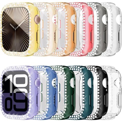 [12Pack] RICHONE Bling Case for Apple Watch Series 11/10 42mm Rhinestone Screen Protector, Soft TPU Protective Face Covers for iWatch 10 Bumper Sparkly Accessories for Women(42MM,12 Vibrant Colors)