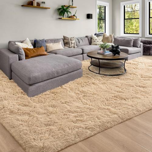 Merelax Soft Modern Indoor Large Shaggy Rug for Livingroom Bedroom Dorm Kids Room Home Decor, Non-Slip Plush Fluffy Furry Fur Area Rugs Comfy Nursery Accent Floor Carpet 9x12 Feet, Light Tan