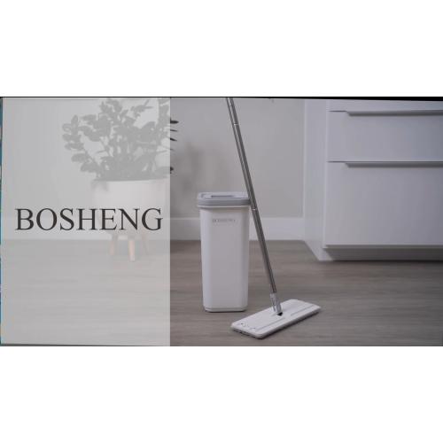 BOSHENG Mop and Bucket with Wringer Set, Hands Free Flat Floor Mop and Bucket, 3 Washable Microfiber Pads Included, Wet and Dry Use, Home Floor Cleaning System for All Floor Types and Windows