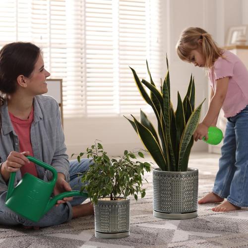 Indoor-Outdoor Ceramic Plant Pots: 8 Inch Flower Pots with Drainage Hole & Saucer - Decorative Ceramic Pots for Plants Herbs Succulents - Home Garden Patio Lawn Use