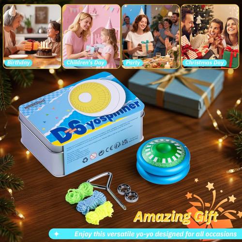 MAGICYOYO D6 Multifunctional Yoyo for Kids, Professional Finger Spin Yoyo with Responsive & Unresponsive Functions, Metal 2A Trick Yo-yo, Kids & Adults Friendly Gift Toy (Blue with Green Cap)