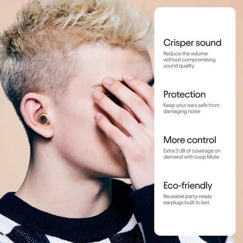 Loop Experience 2 Plus Ear Plugs - Stylish Certified Protection   Mute | 17dB SNR noise reduction (high-fidelity)   Mute for extra coverage. For concerts, festivals, sports, DJs & nightlife