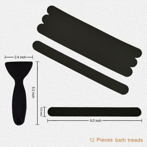 Secopad Original Anti-Slip Shower Stickers for Bathtub & Shower Floor, Strong Adhesive Safety Strips with Scraper Ideal for Families with Kids, Adults & Seniors, 24 PCS (Black)