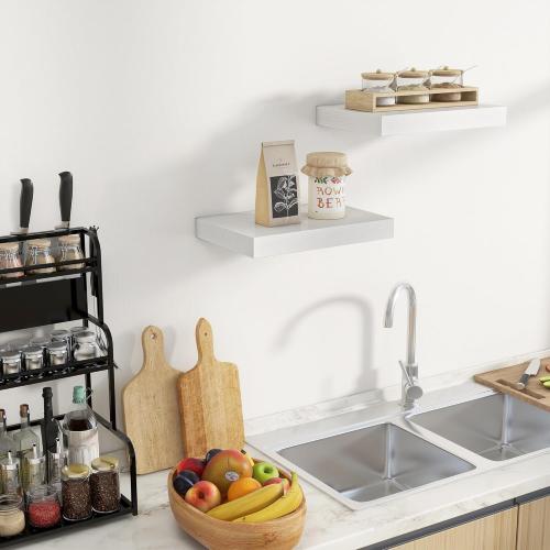 Fun Memories Wood Floating Shelves 16 Inch, 10 Inch Deep Shelves Wall Mount, Wall Shelves with Invisible Bracket, 16 Floating Shelves for Living Room Bathroom Bedroom, White, Set of 2