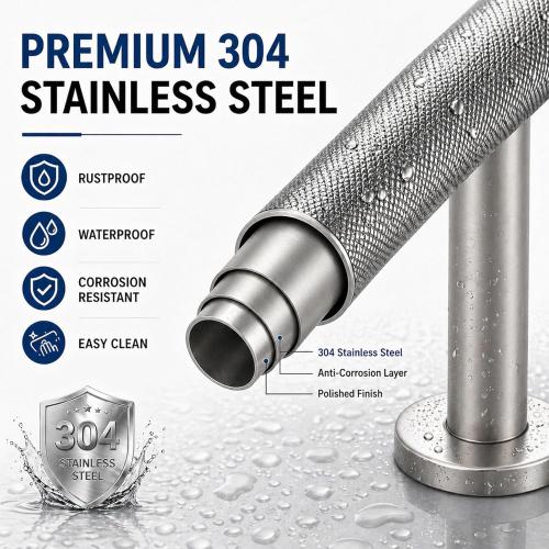 Toilet Grab Bar with Leg, Floor Mounted Knurled Safety Rail, Heavy Duty Brushed Nickel Stainless Steel Support Handle, Bathroom Stand Assist, Non-Slip Mobility Aid for Elderly, Disabled, 31 Inch