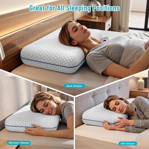 CushyOasis Memory Foam Pillows for Side, Back and Stomach Sleepers, Bed Pillow with Washable Cover and Breathable Mesh, Bed Pillow for Sleeping Standard Size (Grey)