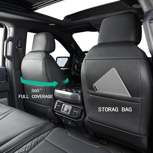 F150 Seat Covers, Custom Fit for Ford 2021-2026 F 150 XL XLT STX Super Crew Cab, 2023-2026 F250 F350 F450 XL XLT Crew Cab, Truck Seat Cover Full Set, Pickup Accessories, Leather, Black