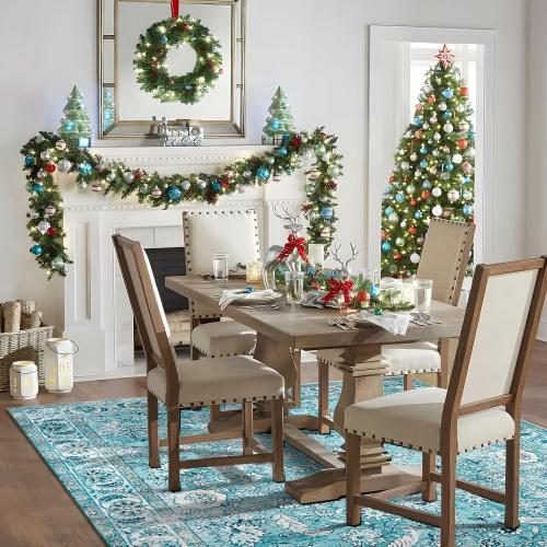 Doria Boho Area Rug, 3'6''×5'6'' Washable Oriental Rug, Non-Slip Vintage Floral Rug, Non-Shedding Traditional Carpet with Low Pile for Living Room, Bedroom, Dining, Office, Turquoise Blue