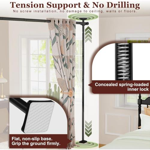 Goovilla Room Divider for Room Separation, Tension Curtain Rods No Drilling, 4-10ft(H) 28-114inch(W) Adjustable Temporary Privacy Wall Divider, Heavy Duty Freestanding Space Partition Separator, Black