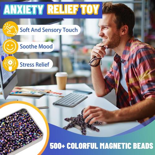 Magnetic Fidget Toy For Teen Boys Adult, Christmas Stocking Stuffers Gift 500pcs Sensory Autism ADHD Office Desk Stress Anxiety Relief Weak Magnet Beads Balls Stones Ferrite Putty Cool Gadget Metal