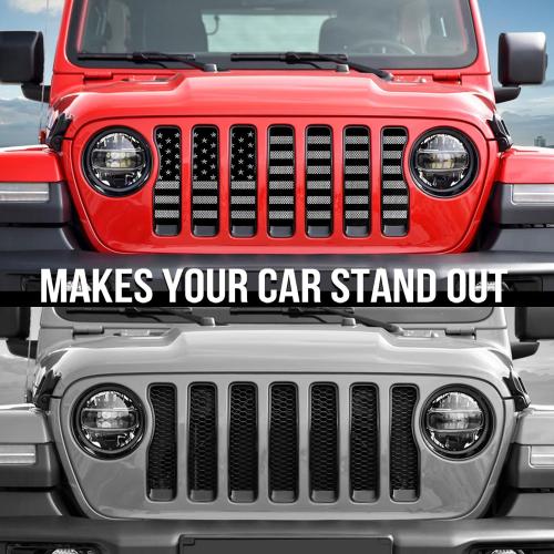 moveland Grille Insert for Jeep Wrangler JL & Gladiator JT 2018-2026 | American Flag Design, Heavy-Duty Aluminum Alloy, Corrosion-Resistant, No-Drill Install, Protects Against Debris/Rocks/Bugs