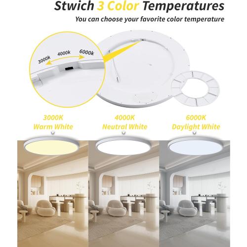 1pack 24 Inch Large Flush Mount Ceiling Light, 50w Led Ceiling Light, 3000k/4000k/6000k Selectable 4980lm Ceiling Lights, Super Slim Led Light Fixture for Bedroom Kitchen Living Dining Room Office