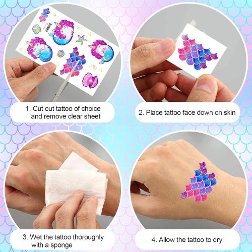 Konsait Glitter Temporary Tattoos for Kids,  Butterfly Mermaid Fairy Flowers Tattoo Stickers, Waterproof Fake Tattoos for Birthday Favors, Goodie Bags Stuffers & Party Accesorries
