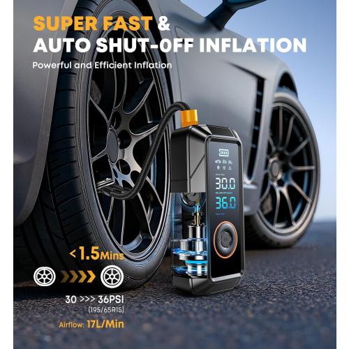 Tire Inflator Portable Air Compressor, Cordless & 12V DC Air Inflator for Car Bikes MotorcycleTires Balls with Auto Shut-Off, Digital Pressure Gauge, Compact Emergency Pump