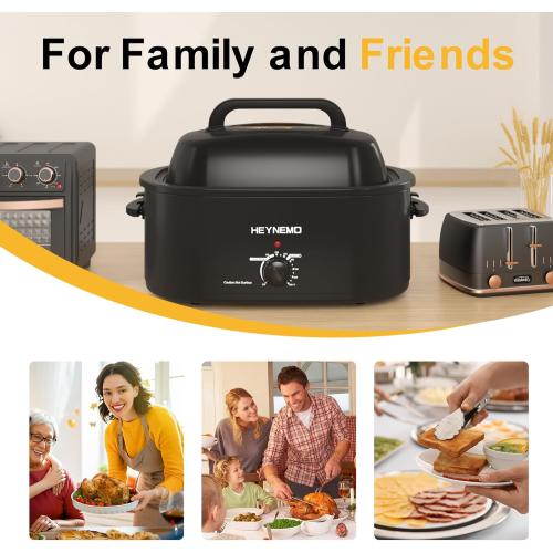 26 Quart Electric Roaster Oven with Visible & Self-Basting Lid, Large Turkey Roaster with Defrost Warm Function, Adjustable Temperature, Removable Pan Rack, Stainless Steel, Black