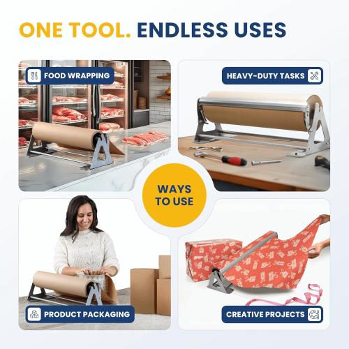 DIY Crew 36 Inch Paper Roll Dispenser and Cutter - Heavy-Duty Wall Mountable, Non Slip Tabletop - Kraft, Freezer, Butcher Paper - Up to 1000ft Rolls