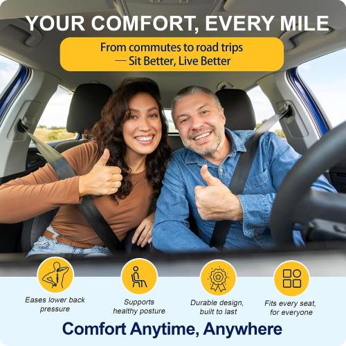 kingphenix Memory Foam Car Seat Cushion for Driving Comfort and Office Use | Coccyx&Lower Back Pressure Relief, Non-Slip 4D Mesh Seat Cushion for Car, Truck, SUV, Long Drives & Office Chair, Black Gray