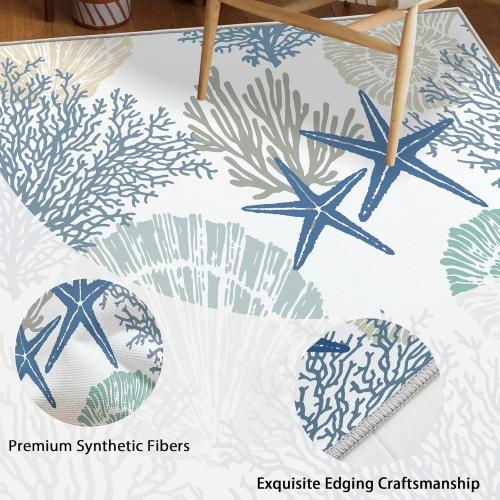 Tritard Coastal Area Rugs Nautical Beach Themed Non-Slip Machine Washable Rugs Modern Floor Carpet for Living Room Bedroom, 8x10, Blue