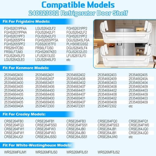 UPGRADED FGHS2631PF4A FGHS2631PF2 FGHS2655PF4 FGHS2655PF5A DGUS2645LF6A FGUS2642LF2 Refrigerator Door Bin Compatible With 240323002 Frigidaire Door Shelf Replacement AP2115742 Fridge Replacement Shelf