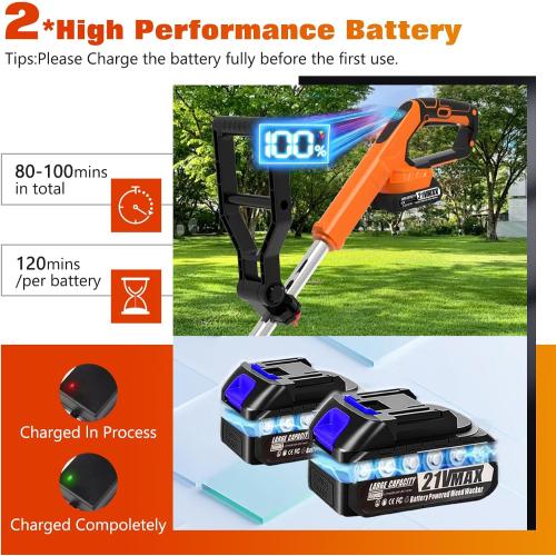 Electric Weed Wacker Eater Cordless Battery Powered, Weed Trimmer 21V Lightweight No-String with 2 Battery Operated & Wheels, 3 in 1 Stringless Grass Trimmer/Edger/Brush Cutter for Garden Yard Lawn‼️items missing‼️
