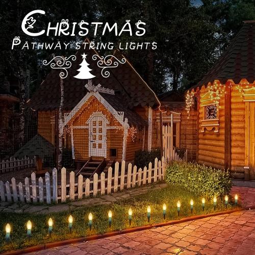 12 PCS- Christmas Pathway String Lights Outdoor - 25.7 Ft. C9 20 Clear Lights with 20 Stakes Connectable Waterproof for Indoor Xmas Party Holiday Commercial Decoration, Warm White