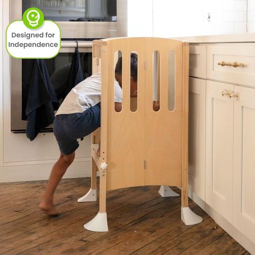 Little Partners Grow 'N Stow Folding Learning Tower, Adjustable Montessori Kitchen Counter Toddler Platform for Cooking, 35 H x 23.25 W x 23 D, Ages 18 mos. to 6 yrs. (Natural)