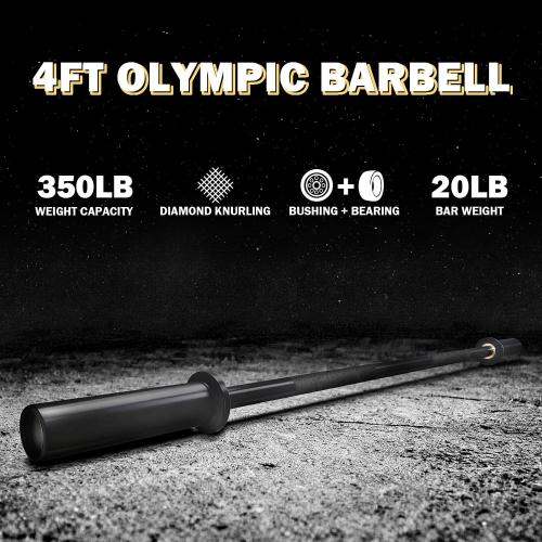 4ft Olympic Barbell - 2-Inch Strength Training Bar for Squats, Deadlifts, Bench Press & Home Gym, 500lbs Capacity, Includes Silent Collars