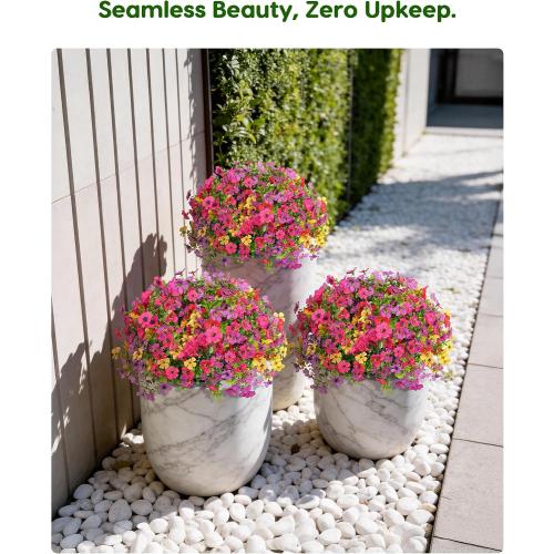 ONLY YELLOW ❗❗Velener Artificial Flowers for Outdoors- 20” Potted Plant Fake Silk Daisy Bush-UV Resistant Artificial Outdoor Plant for Front Porch, Garden, Yard, Patio Decor(Mixed Colors)