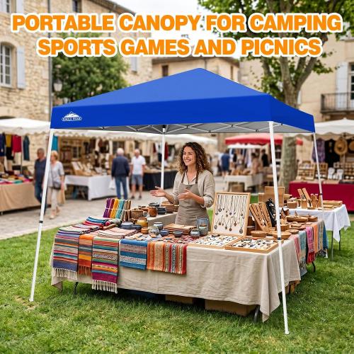 EAGLE PEAK 10x10 Slant Leg Pop Up Canopy Tent, Blue | PeakPush™ Center Lock, Easy 1 Person Setup Pop Up Tent, Portable Sports & Camping Shelter, 10x10 Base 8x8 Top, Carry Bag