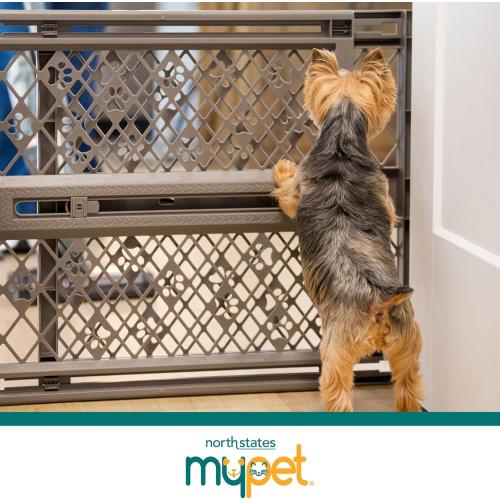 MYPET North States Paws Portable Pet Gate: 26-40 Wide. Pressure Mount. No Tools Needed. Made in USA, 23 Tall, Expandable, Durable Dog Gates for Doorways, Fieldstone Gray