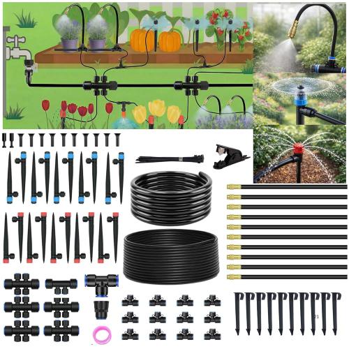 240FT Drip Irrigation System for Garden: 1/2 Quick Connect PE Tubing Automatic Water Sprinkler Kit Adjustable Misting Part 1/4 Watering Hose for Outdoor Raised Bed Plants Flower Yard Greenhouse