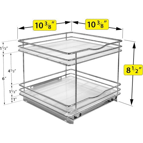 LYNK PROFESSIONAL® Pull Out Spice Organization for Cabinets - 10-3/8 inch Wide – Spice Rack for Inside Cabinets, Slide Out Spice Rack Organizer for cabinet – Pull Out Spice Rack, Sliding 2 Tier Chrome
