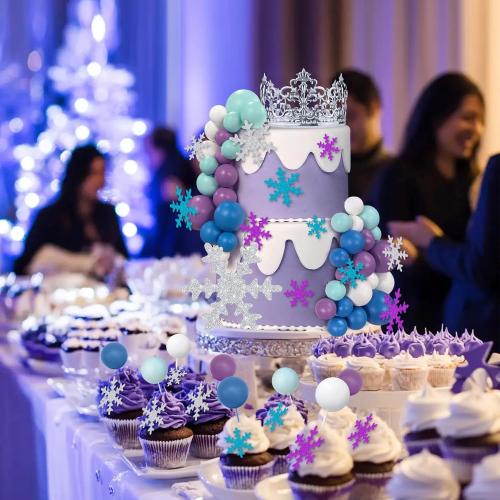 Snowflake Cake Toppers Ball Cake Picks and Snowflake Cake Toppers for Winter Themed Wedding Christmas or Birthday Party Decorations