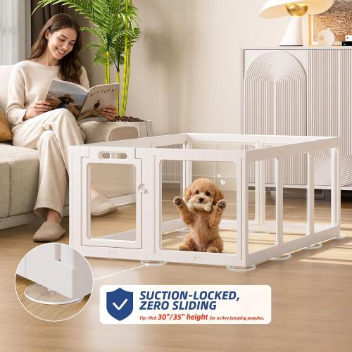 Clear Acrylic Dog Playpen Indoor, Puppy Cat Small Pet Play Pen, Pet Cat Playpen for Rabbits, Dog Fence Crate Kennel Whelping Cage (24, White, 10 Panels)