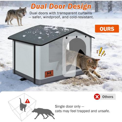 Insulated Heated Cat House Indoor/Outdoor, Weatherproof Cat House with Heated Pad for Winter, Outside Shelter for Feral Cats and Small Dogs (20x17x16)