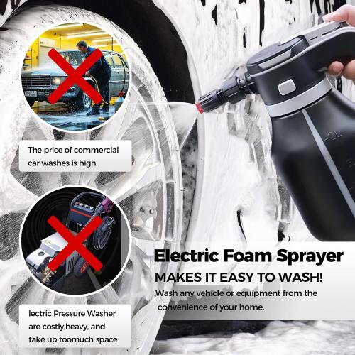 Electric Foam Sprayer,2L Portable Rechargeable Cordless Pressurized Spray Foam Cannon, Easy Clean & Acid Resistant for Car Wash Detailing Garden Black (Electric Foam Sprayer 1.0)