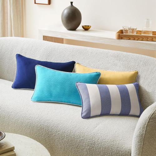 Decorative Outdoor Water Repellent Throw Pillows with Inserts, Set of 4, 20 x12 Pillows for Patio, Backyard, Bed, Couch, and Patio Furniture, Navy Stripe