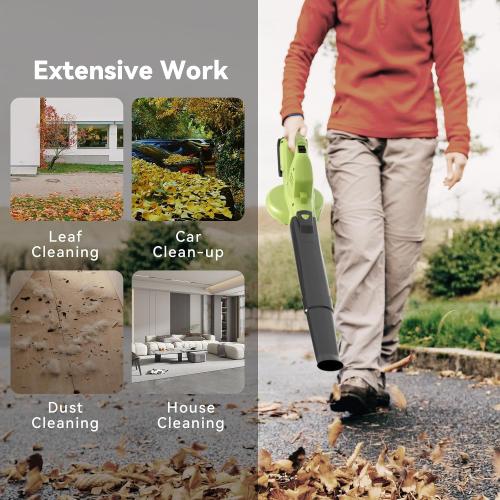 Green Leaf Blower Cordless with 2 Battery and Charger, 130MPH 180CFM High Speed Leaf Blower with 2 Tubes, 20V Electric Leaf Cleaner, Lightweight Handheld Small Blower for Patio, Garden, House, Depot, Green