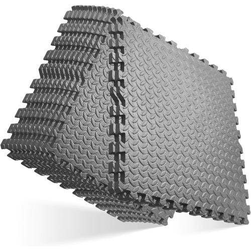 GREY GWT Puzzle Exercise Mat, EVA Foam Interlocking Floor Tiles for Home Gym, Workout Equipment, Treadmill, Protective Flooring, Fit Tile 48 SQ FT (12 Pcs)