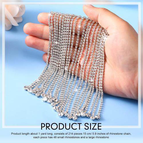 Rhinestone Fringe Trim Crystal Tassel Chain Diamond Fringe Beaded Fringe Ribbon Crystal Applique Trim for Sewing Crafts Wedding Bridal Dress Party DIY Decoration(1 Yard)