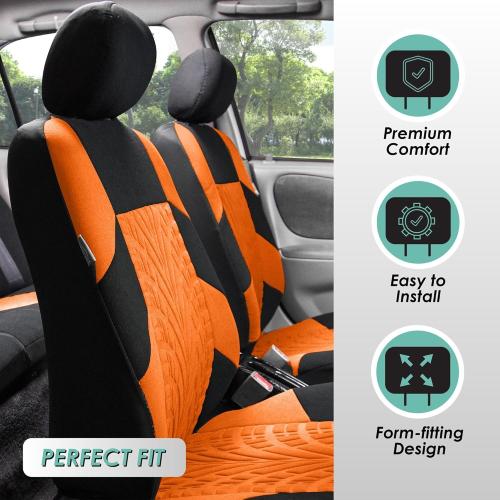 FH Group Full Set Travel Master Car Seat Covers, Airbag and Split Rear Car Seat Cover Universal Fit Interior Accessories for Cars Trucks SUV, Automotive Seat Covers, Orange