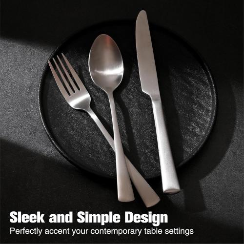 KINGSTONE Silverware  18/10 Stainless Steel Flatware Set,Forged Cutlery Set Matte Satin Finish, Dishwasher Safe