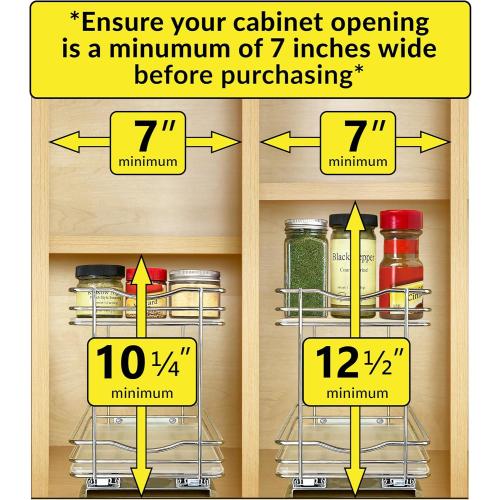 LYNK PROFESSIONAL® Élite™ Pull Out Spice Rack Organizer for Inside Kitchen Cabinets - 6-3/8 inch Wide - Slide Out Drawer – Wood/Chrome Sliding Spice Organization for cabinet - Spice Racks - 2 Tier