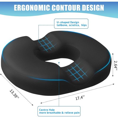 BlissTrends Donut Pillow Seat Cushion,Donut Chair Cushions for Postpartum Pregnancy & Hemorrhoids,Tailbone Pain Relief Cushion,Memory Foam Lifting Cushions for Office&Home Chairs (Black)