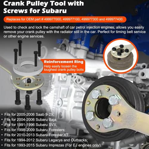 Crank Pulley Wrench Holder Tool with Screws & Engine Cam Gear Lock/Camlock Tool Kit & Intake/Exhaust Cam Sprocket Wrench Tool Fits for Subaru STD
