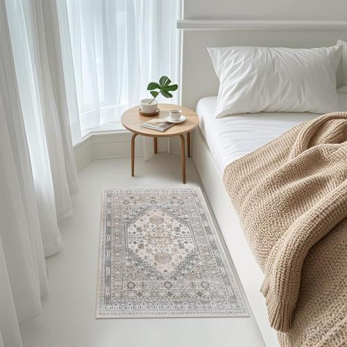 zesthome 10x14 Entryway Rug, Soft Washable Rugs, Non Slip Area Rug, Stain Resistant Low Pile Rugs for Bedroom, Vintage Rug for Door Mat, Kitchen (Beige,10x14)