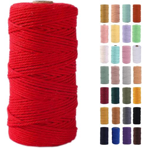 Red Macrame Cord 3mm x 109Yards,Colored Cotton Rope Colorful Cotton Cord Soft Craft Cord Twine for Wall Hanging Plant Hangers Crafts Decorative Projects