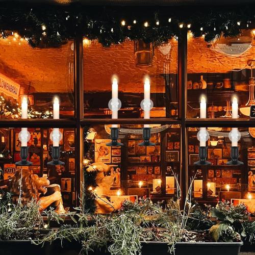 YAUNGEL Window Candles, 20 Pack LED Christmas Candles for Windows with Timer Electric Candle Lights with Removable Candle Holders Suction Cups for Christmas Decorations, Black